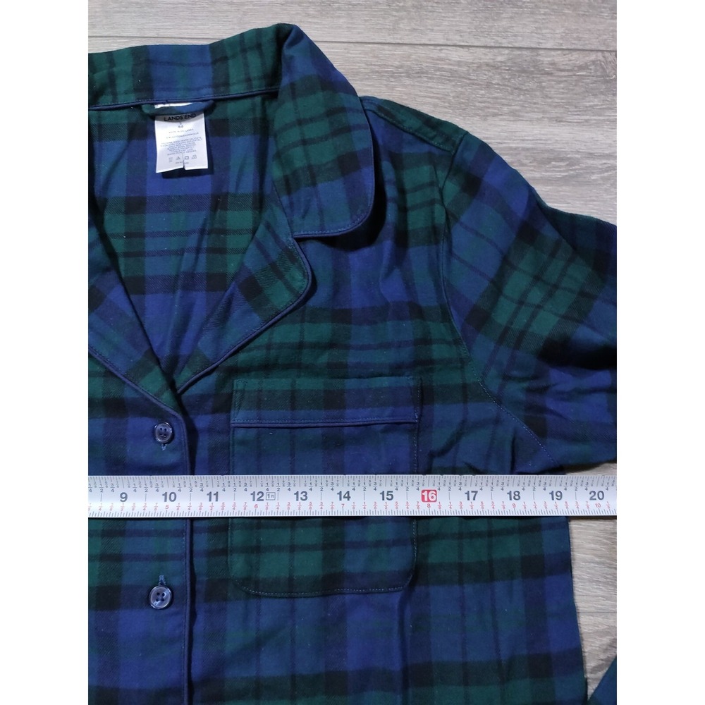 Lands End Pajama Top Womens Small 6-8 Blue Green Flannel Plaid Button Up Shirt - Picture 4 of 5